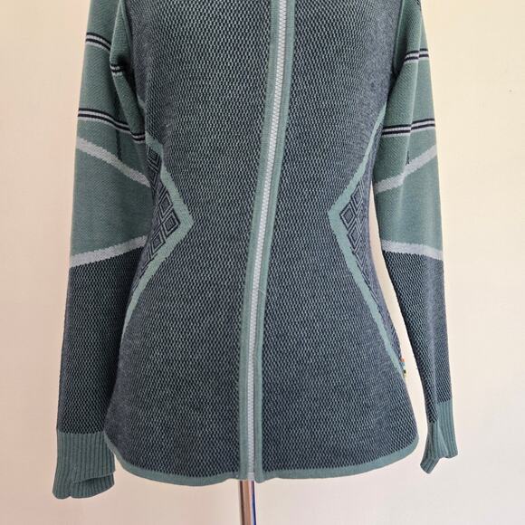 Smartwool Dacono Ski Full-Zip Sweater Green Wool Geometric Women Small - Picture 5 of 11